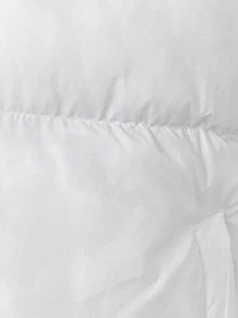 SHEIN PETITE معطف مبطن بغطاء رأس قابل للعكس بسحاب للنساء، جاكيت أبيض في الخريف/الشتاء، للنساء الصغيرات - أبيض - مشاهدة 7