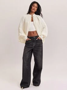 SHEIN BAE Raglan Sleeve Ribbed Knit Sweater Brunch Tea Party Off-White Autumn Elegant - Apricot - View 4