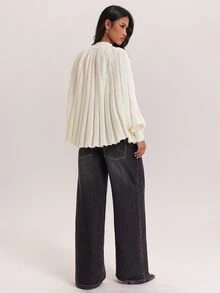 SHEIN BAE Raglan Sleeve Ribbed Knit Sweater Brunch Tea Party Off-White Autumn Elegant - Apricot - View 2