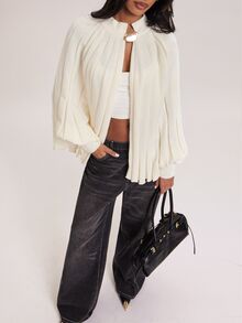 SHEIN BAE Raglan Sleeve Ribbed Knit Sweater Brunch Tea Party Off-White Autumn Elegant - Apricot - View 8