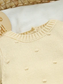 SHEIN 新生兒毛衣爬行服 時尚可愛百搭 泡泡設計連身衣 附腳套連身褲 適合戶外穿著 - 卡其色 - 查看 4