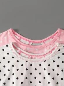 SHEIN Girlism Tween Girl Spring/Summer 2 Pieces Set Polka Dot Casual Fashion Back Cross Open Back Contrast Line Design Round Neck Shoulder-Connected Short Sleeve Loose Silhouette T-Shirt - Multicolor - View 3