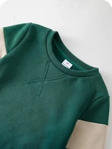 SHEIN 兒童 1 歲小男孩休閒可愛日常舒適針織袖圓領長袖衛衣，適合學校、日常穿著，秋冬季 - 彩色 - 查看 4