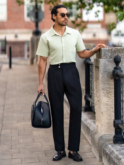 YOUESAWY YOUESAWY Men's Solid Color Short Sleeve Casual Shirt For Summer Work Shirts Man Men Plain Fitted Slim Fit, Formal