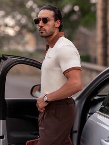 YOUESAWY YOUESAWY Men's Letter Embroidery Contrast Color Short Sleeve Polo Shirt Men Style Polo - Apricot - View 5