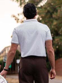 YOUESAWY YOUESAWY Men Printed Short Sleeve Collar Polo Shirt, For Work, Formal - White - View 2