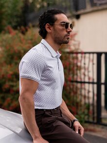 YOUESAWY YOUESAWY Men Printed Short Sleeve Collar Polo Shirt, For Work, Formal - White - View 5