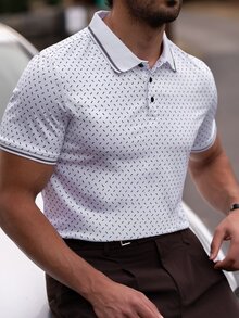 YOUESAWY YOUESAWY Men Printed Short Sleeve Collar Polo Shirt, For Work, Formal - White - View 3