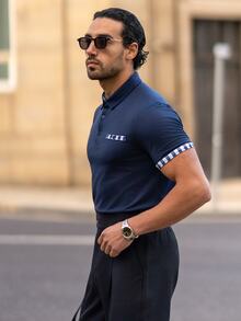 YOUESAWY YOUESAWY 男士格紋飾邊領工作 Polo 衫，適合丈夫與爸爸，正式、儀式感 - 藏蓝色 - 查看 4