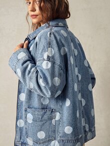 Bohemela 女款波點休閒百搭日常出遊水洗牛仔外套 - 藍色 - 查看 8