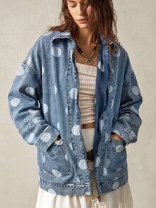 Bohemela 女款波點休閒百搭日常出遊水洗牛仔外套 - 藍色 - 查看 7