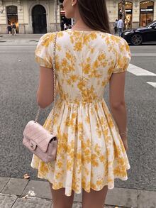 Jade & Ember Women's Floral Print Front Tie Short Petal Sleeve Vacation Dress - Multicolor - View 2