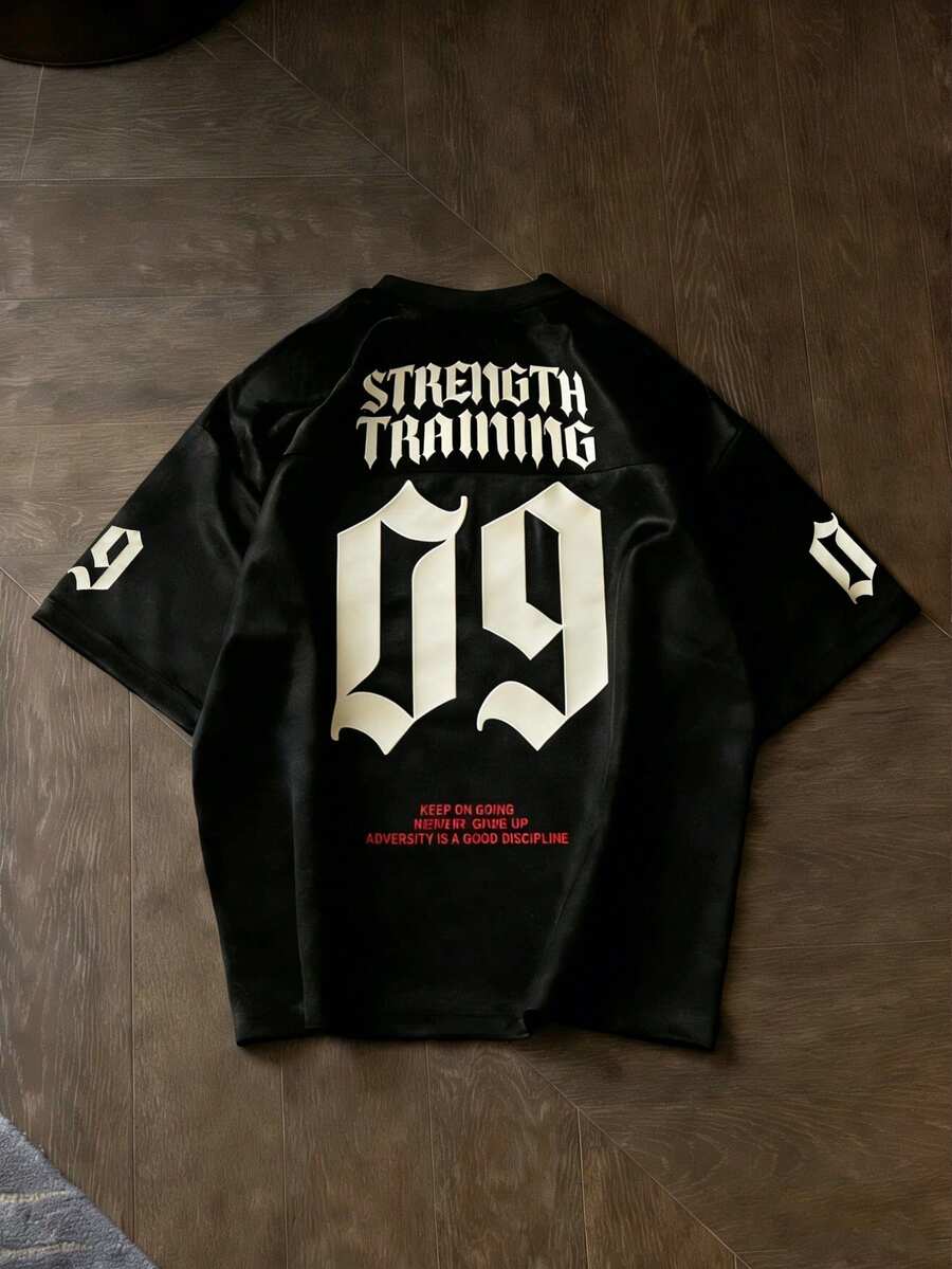 Gym Rark Men's Letter & Number Print Casual Daily Sports T-Shirt - Black - View 1