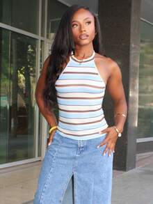 Steph T Women's Casual Backless Tight Crop Top, Suitable For Summer,Summer Top - Multicolor - View 3