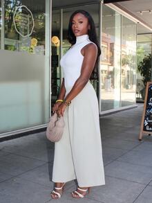 Steph T Women Elastic Waist Fashion Loose Comfy Casual Street Mid-Length Pants Fall - Khaki - View 4