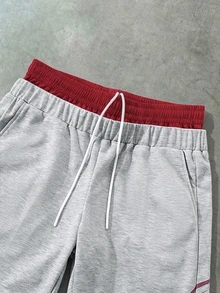 PAVTROS Men's Double Waistband Contrast Color Letter Print Pocket Drawstring Sweatpants - Grey - View 5