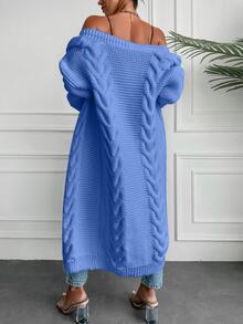 EURMUSE Solid Color Cable Knitted Cardigan - Dusty Blue - View 2