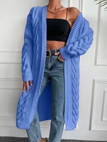 EURMUSE Solid Color Cable Knitted Cardigan - Dusty Blue - View 3