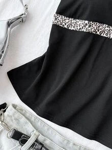 SHEIN Teen Girl Fashionable Versatile Leopard Print Patchwork Camisole - Black - View 3