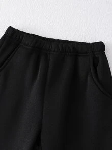 2 piezas/Set Chaqueta con capucha de manga larga de felpa a cuadros & Pantalones de chándal para niños, Tela suave & cómoda, & Estilo versátil, Adecuado para ropa de calle, uso casual al aire libre, uso diario en primavera & otoño - Blanco y Negro - Ver 6