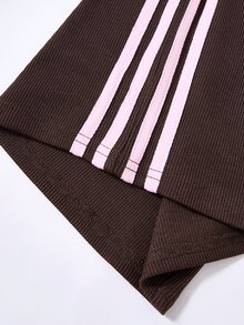 SHEIN 少女两件套休闲短袖T恤和宽松长裤套装，轻薄面料，适合日常穿着、休闲运动或搭配，夏季 - 棕色 - 查看 4