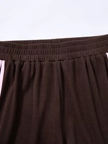 SHEIN 少女两件套休闲短袖T恤和宽松长裤套装，轻薄面料，适合日常穿着、休闲运动或搭配，夏季 - 棕色 - 查看 5