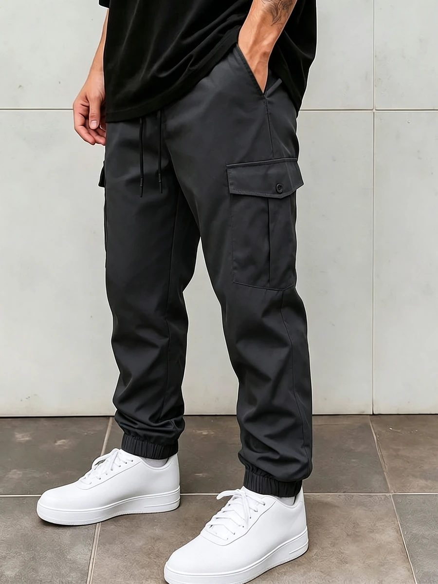 Manfinity CasualCool Men's Dark Gray Cargo Jogger Pants, Elastic Cuffed Hem, Cargo Pockets, Casual Everyday Wear - Dark Grey - View 1