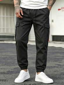 Manfinity CasualCool Men's Dark Gray Cargo Jogger Pants, Elastic Cuffed Hem, Cargo Pockets, Casual Everyday Wear - Dark Grey - View 5