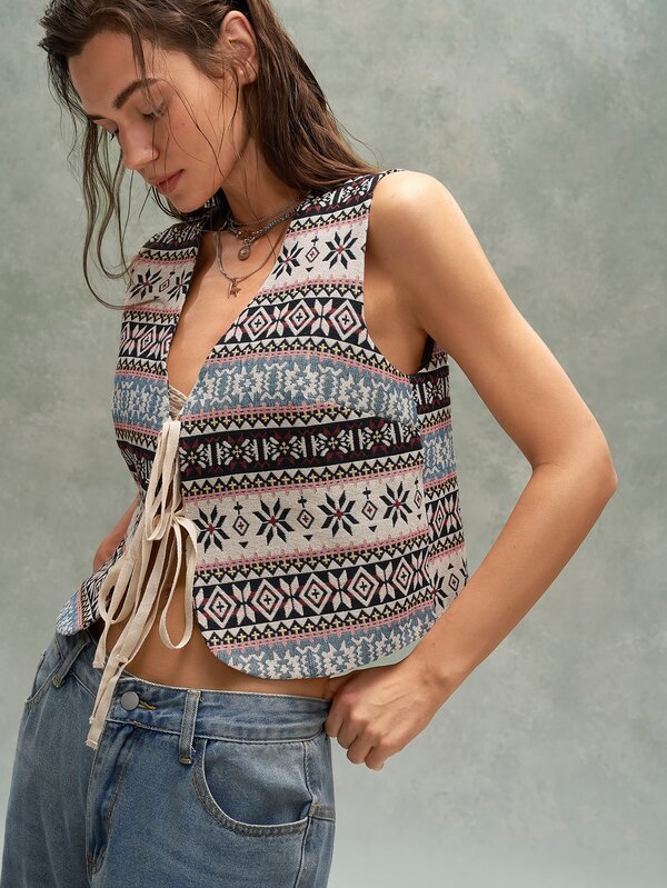 Bohemela Casual Woven Pattern Women's Vest Jacket