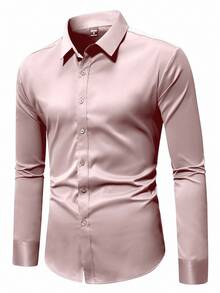 Manfinity Mode Men's Casual Versatile Long Sleeve Shirt - Pink - View 3