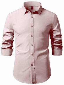 Manfinity Mode Men's Casual Versatile Long Sleeve Shirt - Pink - View 5