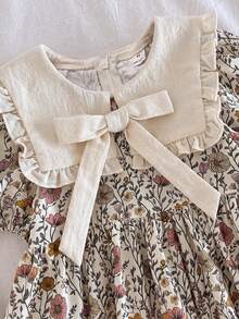 SHEIN Young Girl Young Girl Woven Floral Petal Sleeve Patchwork Contrast Color Peter Pan Collar Ruffle Casual Dress - Multicolor - View 3