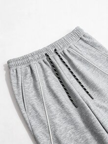 STEELVANCE Men's Streetwear Grey Colorblock Drawstring Waist Pocket Loose Pants Vacation Autumn - Light Grey - View 4
