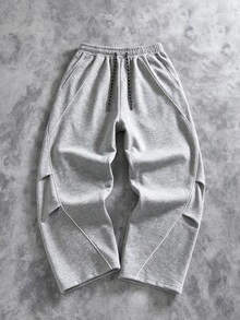 STEELVANCE Men's Streetwear Grey Colorblock Drawstring Waist Pocket Loose Pants Vacation Autumn - Light Grey - View 3