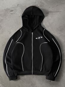 PAVTROS Men's Plus Size Striped Cross Star Print Hoodie - Black - View 1