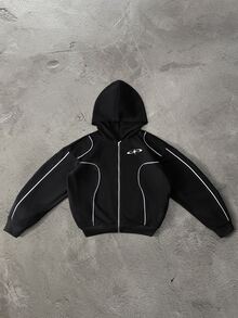 PAVTROS Men's Plus Size Striped Cross Star Print Hoodie - Black - View 3