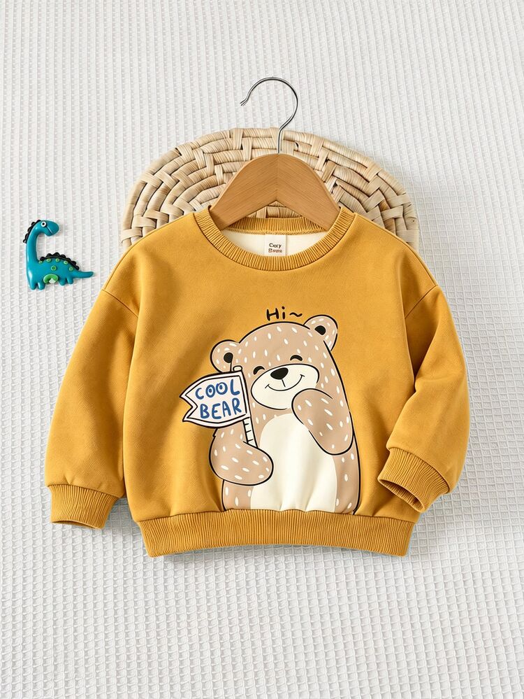 Yellow Baby Crew Neck Casual Pullover Sweatshirt - Multicolor - View 3