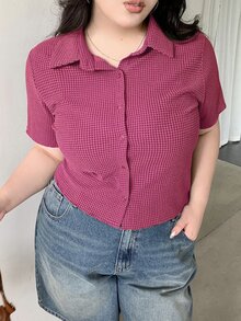 Dazy Plus 加大码纹理面料修身短袖 T 恤，春夏女装，女式短款上衣 - 西瓜粉 - 查看 5