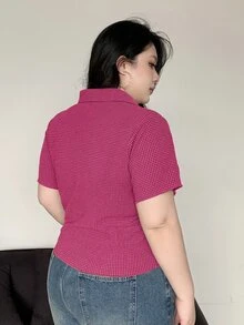 Dazy Plus 加大码纹理面料修身短袖 T 恤，春夏女装，女式短款上衣 - 西瓜粉 - 查看 2