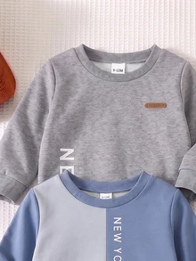 Young Boy Colorblock Crew Neck Long Sleeve Sweatshirt And Sweatpants Set - Multicolor - View 3