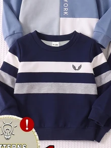 Young Boy Colorblock Crew Neck Long Sleeve Sweatshirt And Sweatpants Set - Multicolor - View 4