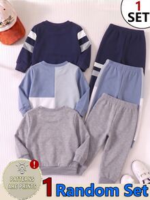 Young Boy Colorblock Crew Neck Long Sleeve Sweatshirt And Sweatpants Set - Multicolor - View 2