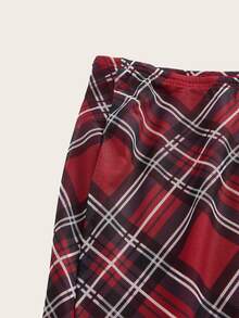 SHEIN x Luisa Sonza SHEIN Qutie 格紋印花網紗女裙 - 紅色 - 查看 3