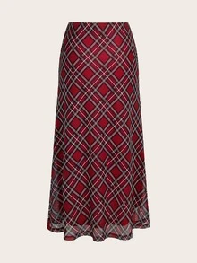 SHEIN x Luisa Sonza SHEIN Qutie 格紋印花網紗女裙 - 紅色 - 查看 2
