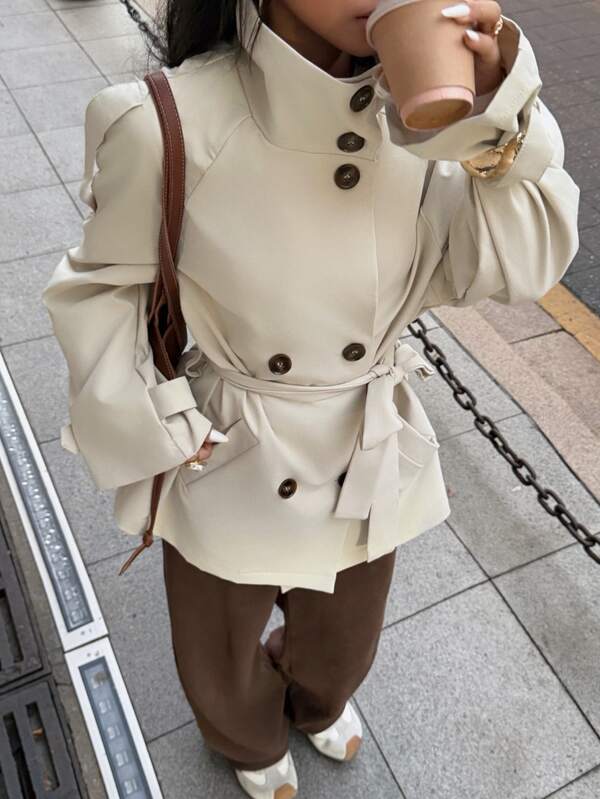 SHEIN x Luisa Sonza Elyressa 休闲纯色宽松腰带长袖女式风衣