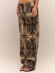 MUSERA Peacock Print Lace Up Straight Leg Printed Jeans Coo - Multicolor - View 3
