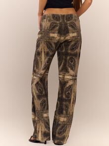 MUSERA Peacock Print Lace Up Straight Leg Printed Jeans Coo - Multicolor - View 4