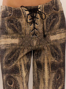 MUSERA Peacock Print Lace Up Straight Leg Printed Jeans Coo - Multicolor - View 5
