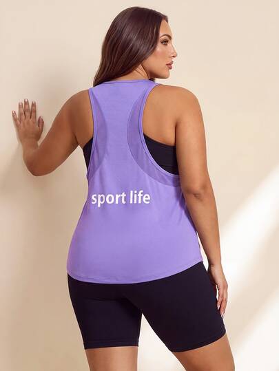 SHEIN Rhythm Era Chaleco deportivo casual de verano talla grande con patchwork de malla de unicolor