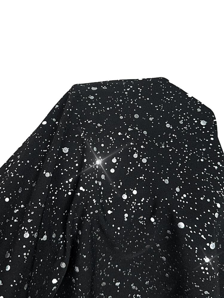 GlowEve CURVE Plus Size Women's Iridescent Chiffon Wide Leg Pants, Casual Sexy Elegant Vacation Wear For Spring And Summer Rave Night Black, Party, Formal, Office - Black - View 5